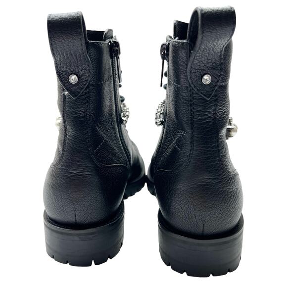 JIMMY CHOO Cruz Quilted Crystal Strap Embellished Black Combat Boots EU 37 US 7 - Picture 5 of 16